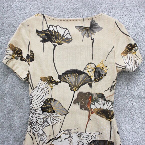 Floreat by Anthropologie Snowy Egret Bird Print Shift Dress w/ Obi Sash, Size 0 - Picture 8 of 12